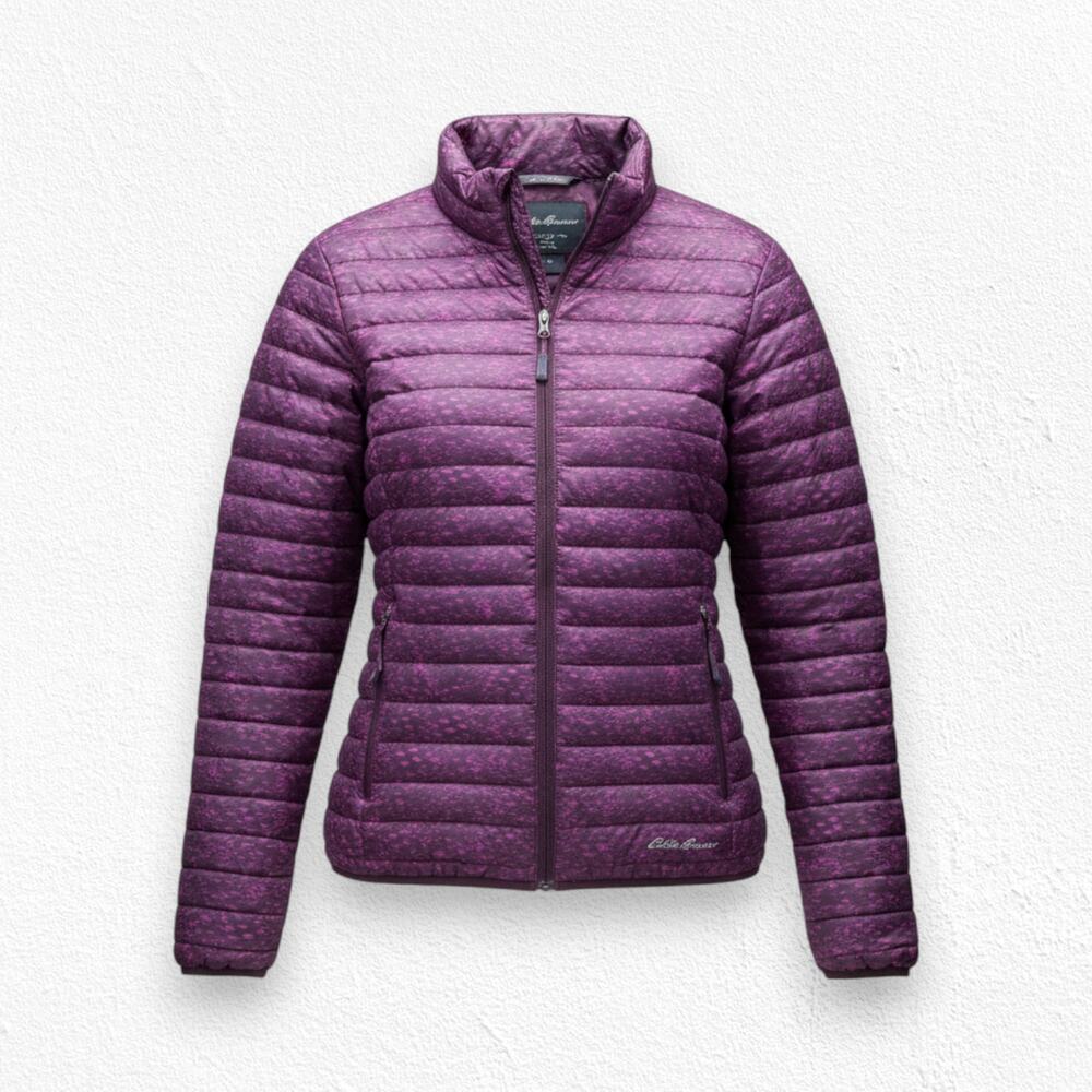 Eddie Bauer Purple Full Zip Down Quilted Mock Neck Puffer Jacket Size Small